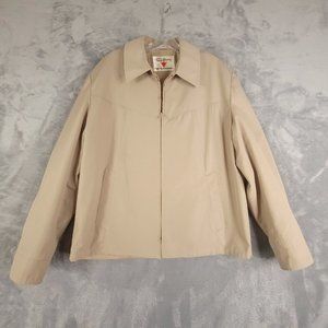 Vintage Field & Stream Mens Windbreaker Zipper Collared Pockets Button Khaki 44R